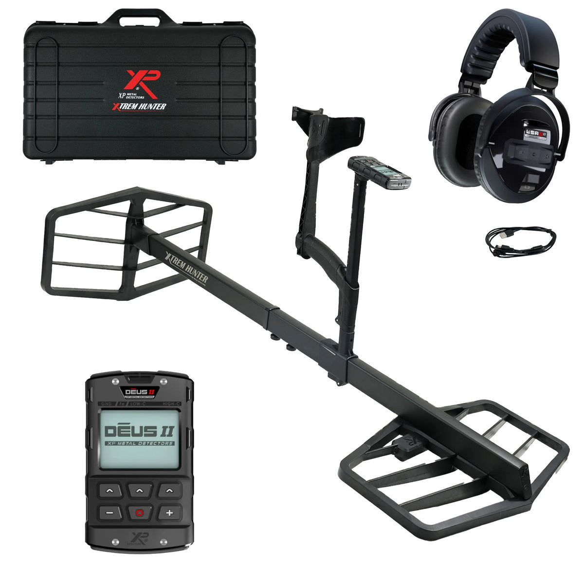 XTREM HUNTER Detector - XTR115-TX &amp; RX Coils, XTR-STEM S-Telescopic Stem, DEUS II Remote Control,  WSAXLST Wireless Headphones, EN Manual, XTR-CASE115 Case