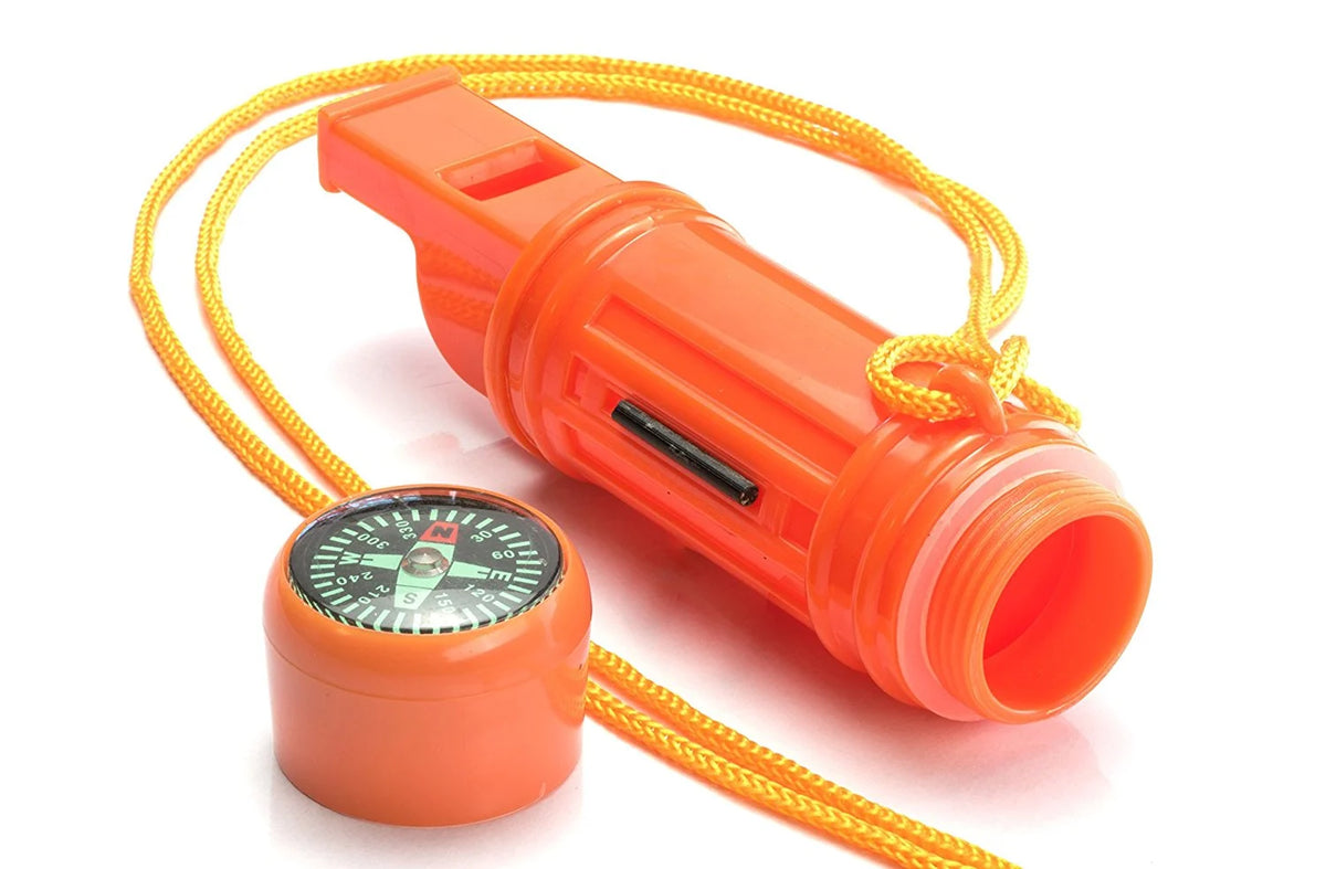 5 in 1 Orange Survival Whistle with Lanyard