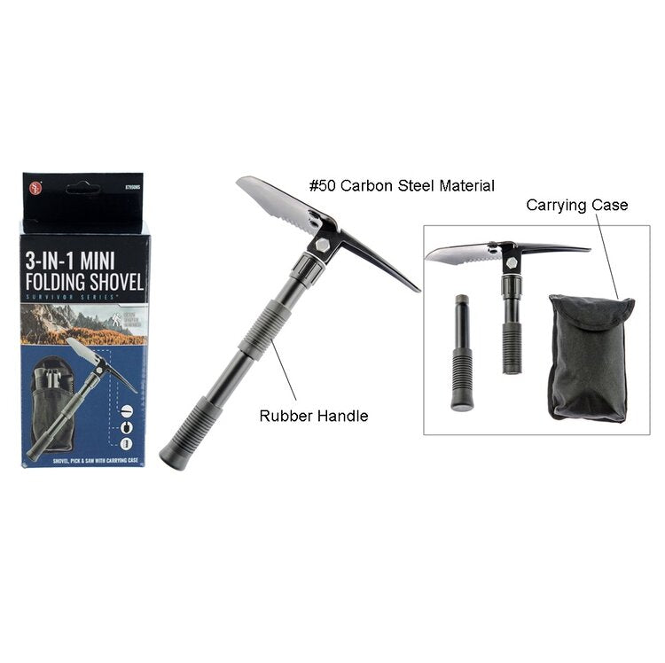 BJK 23&quot; Premium Quality Black Tri-Fold Serrated Shovel w Carry Case